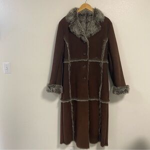 Marvin Richards Coat Women’s Size Large Brown Faux Leather Faux Fur Duster coat